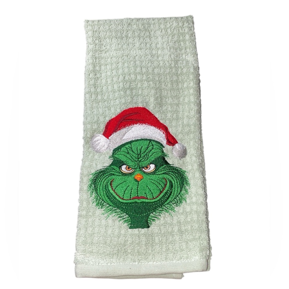 Grinch Christmas embroidered kitchen towel NWOT